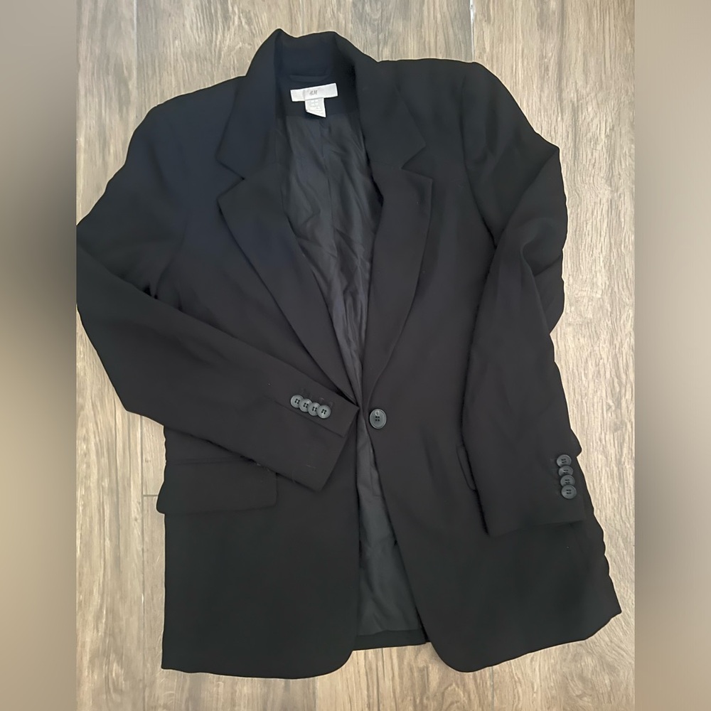 H&M Black Fitted Blazer XS Silk Lined Summer
